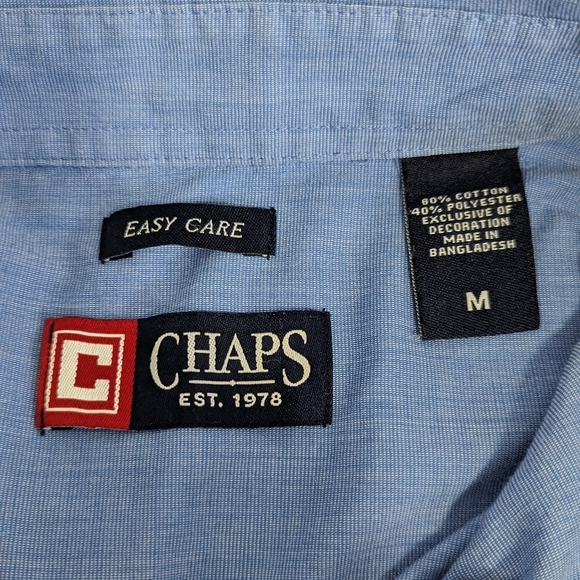 CHAPS Easy Care Blue Button Down Long Sleeve Dress Shirt Men's Size Medium - Picture 6 of 7